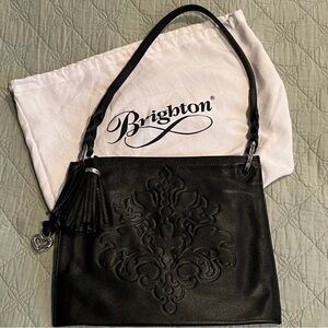 Gorgeous Brighton Black Genuine Leather Embossed Shoulder Bag